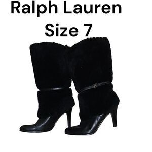 Ralph Lauren Elegant Black Fur Heeled Boots